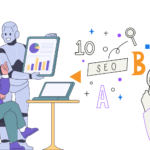 what is seo? Infographics of a robo and human working togather